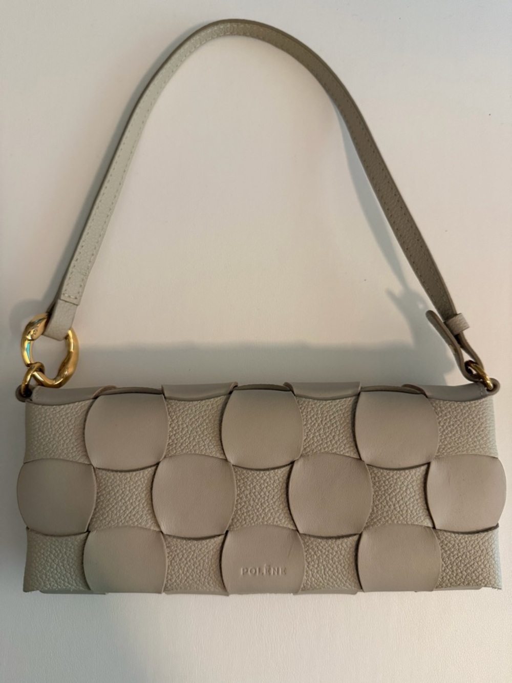 Polène Neiti Beige Taupe Woven-Panel Shoulder Bag